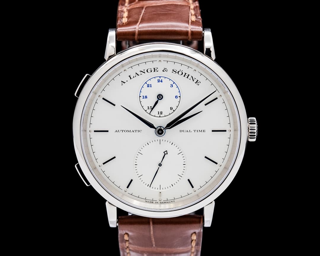 A. Lange & Söhne 385.026 Saxonia Dual Time 18K White Gold Silver Dial