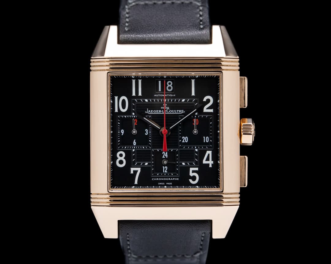Jaeger-LeCoultre 230.2.45 Reverso Squadra Chronograph GMT 18K Rose Gold Black Dial