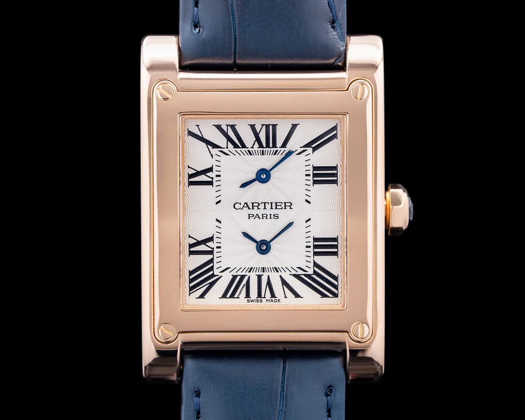 Image of Cartier W1537651 Tank a Vis Dual Time 18K Rose Gold Silver Dial