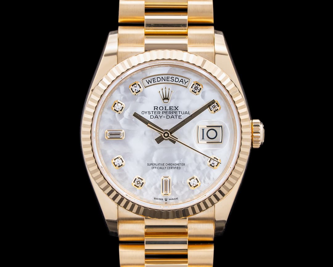 Image of Rolex 128238 Day-Date 36 18K Yellow Gold Mother of Pearl Diamond Dial