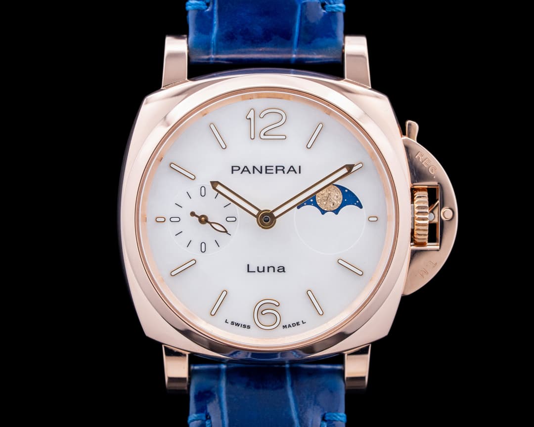 Image of Panerai PAM01181 Luminor Due Luna 18K Rose Gold Mother of Pearl Dial