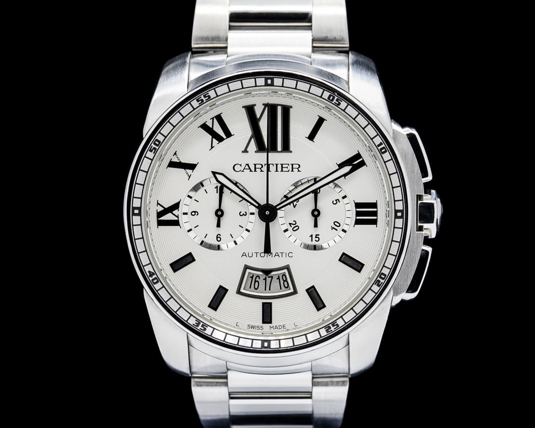Image of Cartier W7100045 Calibre de Cartier Chronograph SS White Dial
