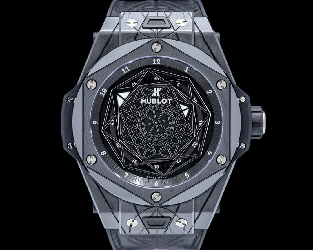 Image of Hublot Big Bang Unico Sang Bleu II Ceramic Black Geometric Tattoo Dial LIMITED