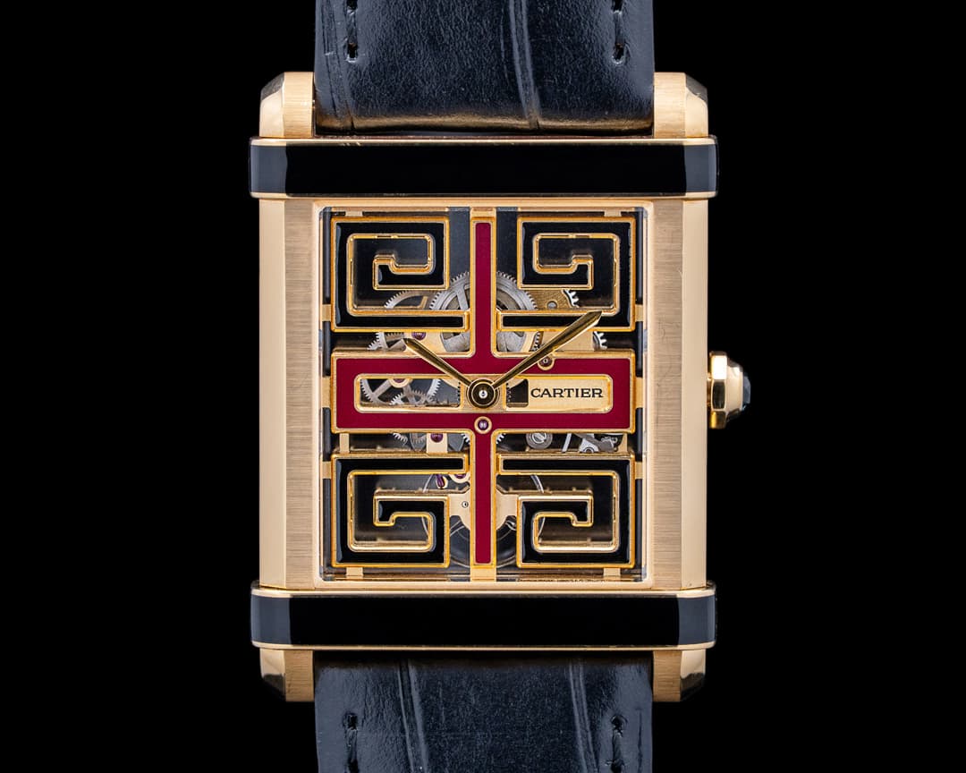 Image of Cartier WHTA0016 Tank Chinoise Large 18K Yellow Gold Skeleton Dial LIMITED