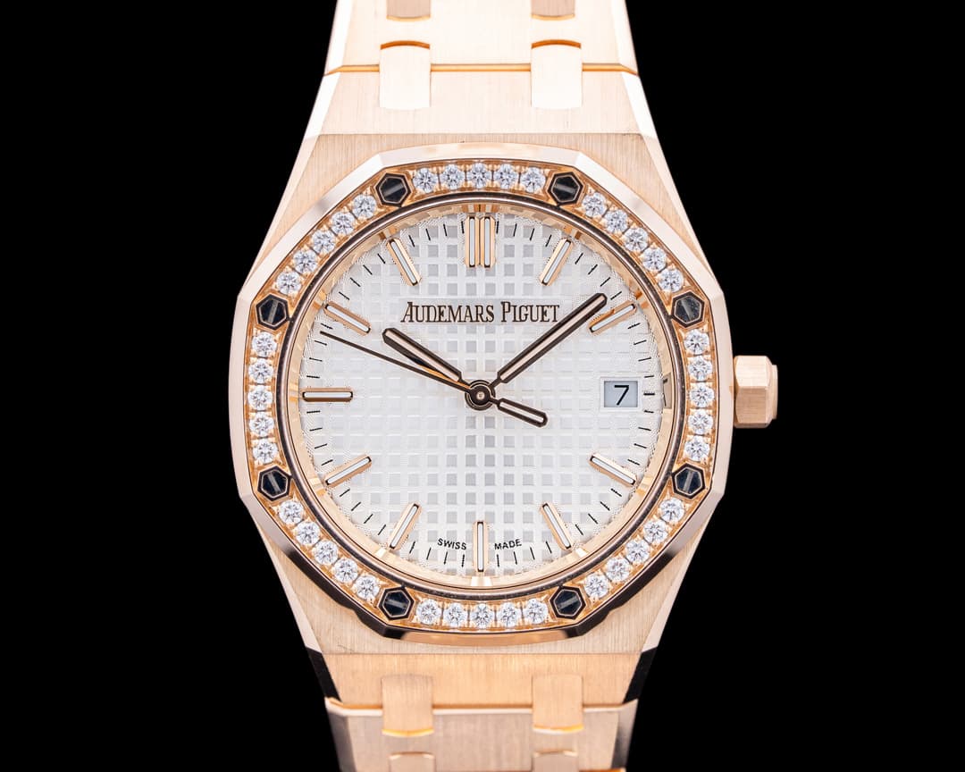 Image of Audemars Piguet 77451OR Royal Oak 18K Rose Gold Diamond Bezel Silver Dial