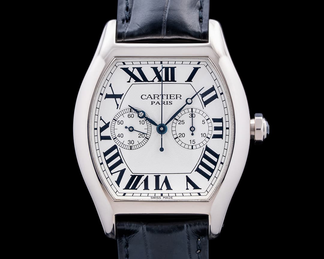 Image of Cartier 2762 Tortue Monopoussoir Chronograph CPCP 18K White Gold Silver Dial