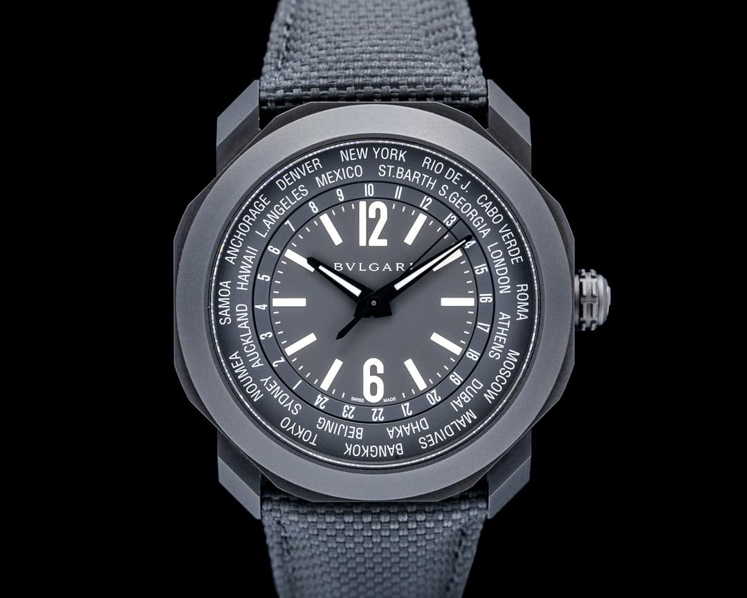 Image of Bulgari 103486 Octo Roma WorldTimer DLC SS Black Dial