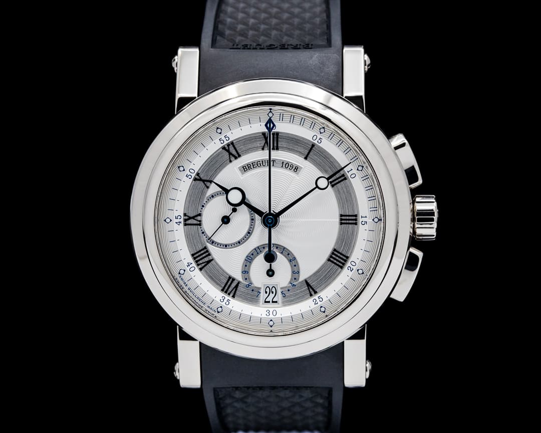Breguet 5827BB Marine Chronograph 18K White Gold Silver Dial