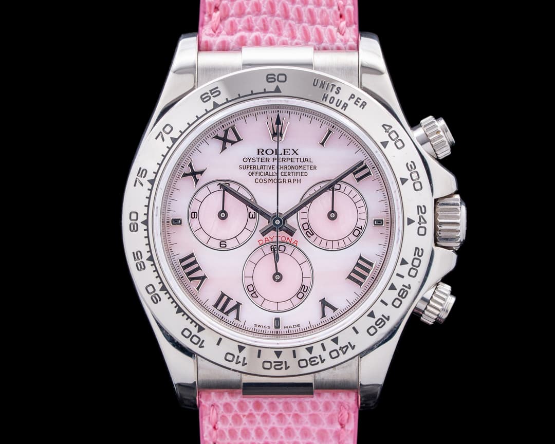 Image of Rolex Daytona Beach 18K White Gold Pink Mother of Pearl Dial RARE Circa. 2000