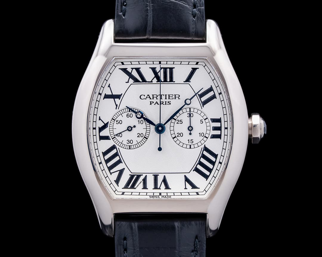 Image of Cartier 2762 Tortue XL Monopoussoir CPCP 18K White Gold Silver Dial