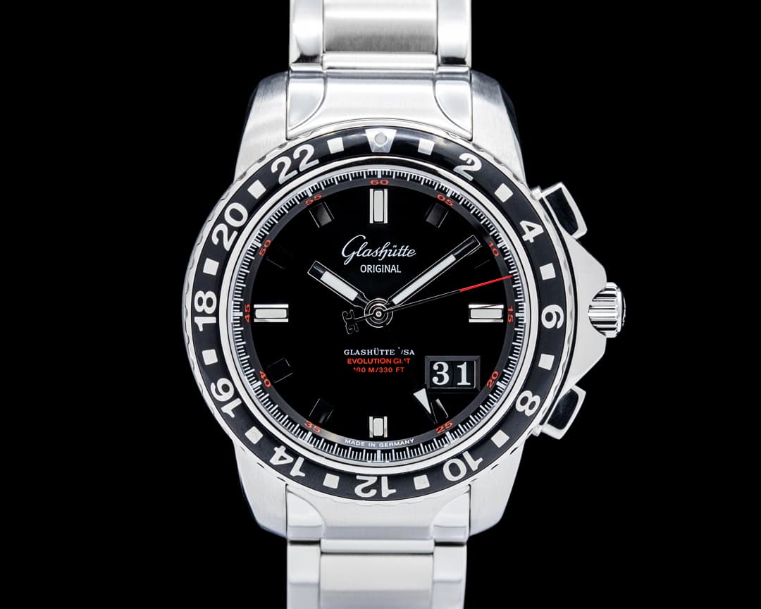 Image of Glashütte Original Sport Evolution GMT SS Black Dial