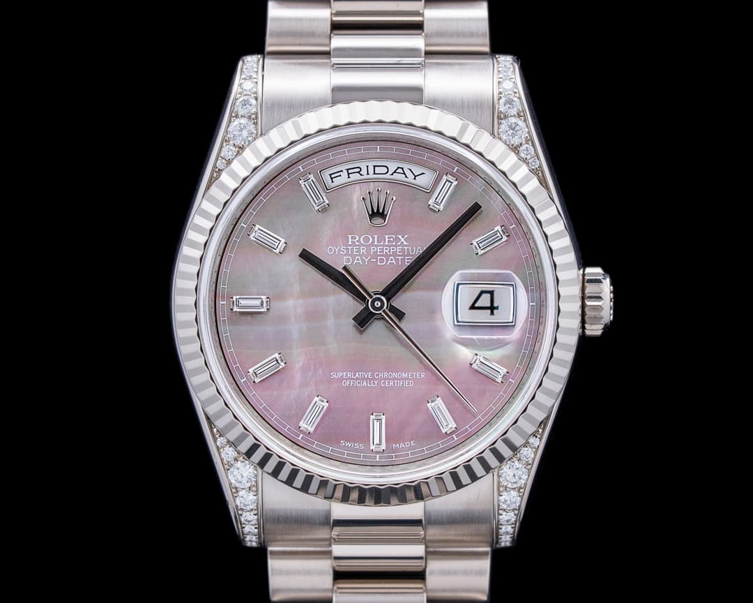 Rolex 118339 Day-Date 36 Diamonds 18K WG Mother of Pearl
