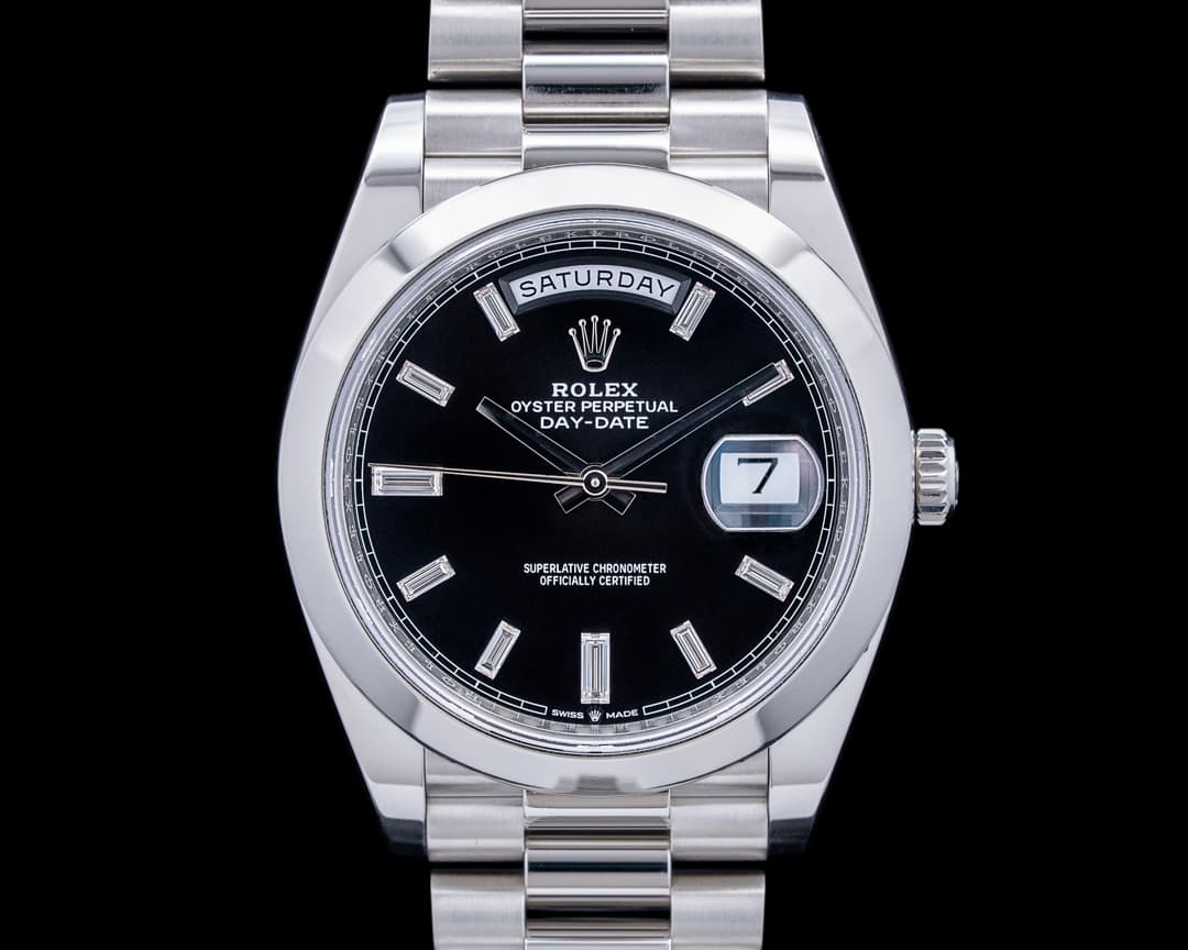 Rolex 228206 Day Date 40 Platinum Black Baguette Diamond Dial