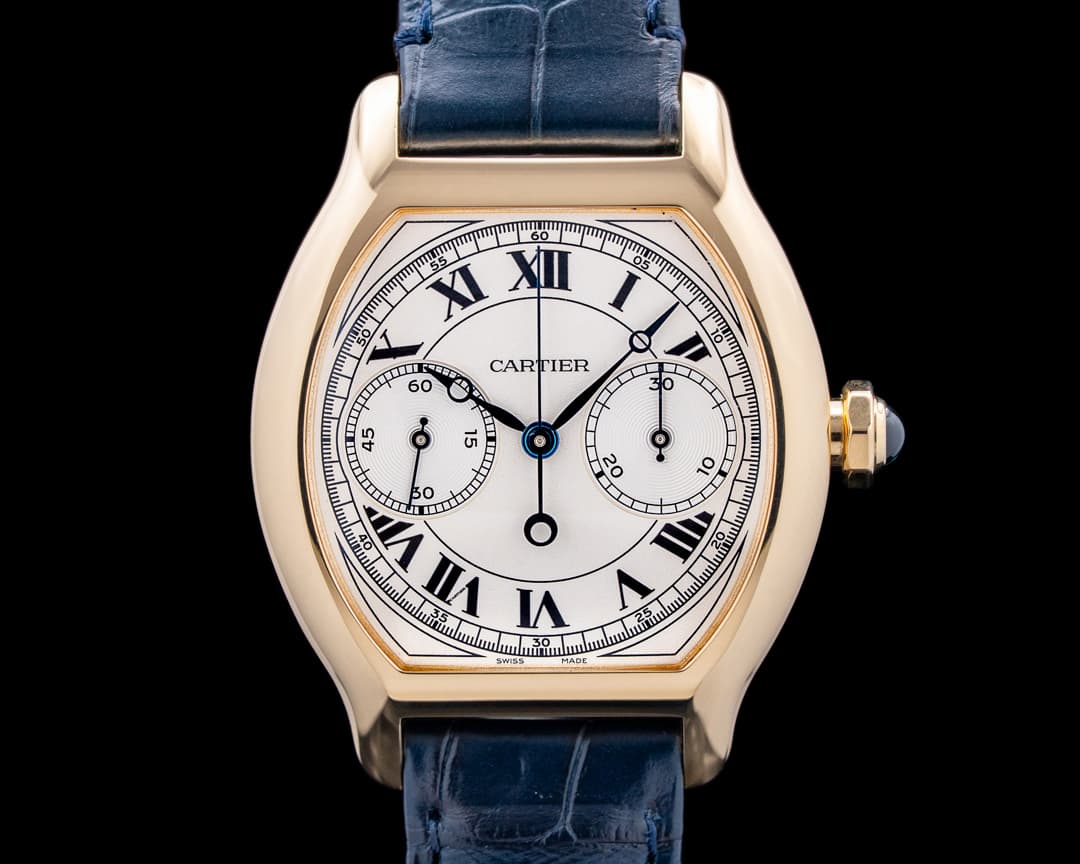 Image of Cartier Prive Tortue Monopoussoir Chronograph 18K YG Silver Dial LIMITED