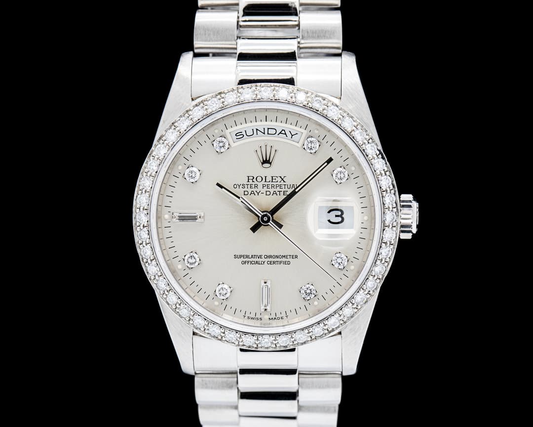 Image of Rolex 18346 Day-Date 36 Platinum Silver Diamond Dial