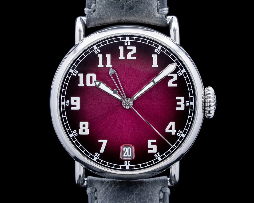 Image of H. Moser & Cie. 8809-1200 Heritage Dual Time SS Burgundy Fume Dial