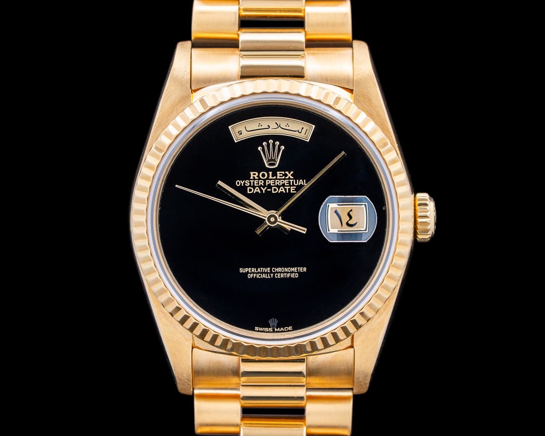 Image of Rolex 18238 Day-Date President ARABIC 18K Yellow Gold Black Onyx Dial