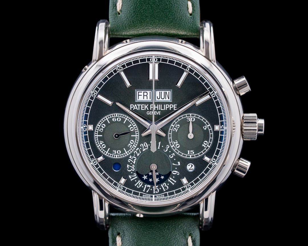 Image of Patek Philippe 5204G Split Second Perpetual Calendar Chronograph 18K WG Green Dial