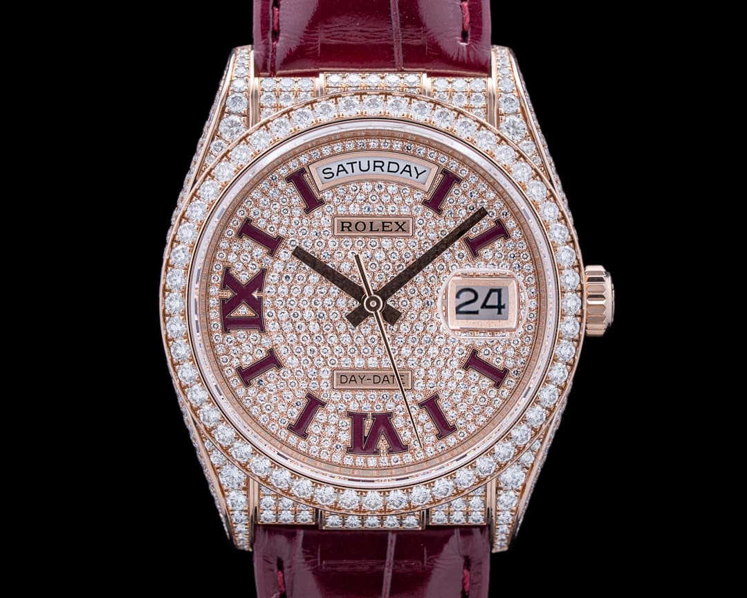 Rolex 128155RBR Day-Date 36 Diamonds 18K Rose Gold Pave Dial