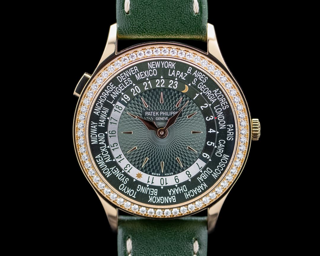 Patek Philippe 7130R World Time 18K Rose Gold Diamonds Green Dial