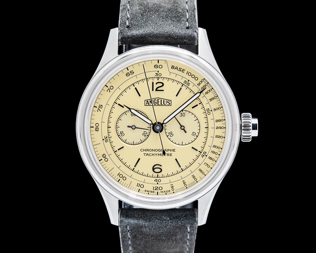 Image of Angelus Chronographe Tachymetre x Monochrome SS Champagne Dial LIMITED UNWORN