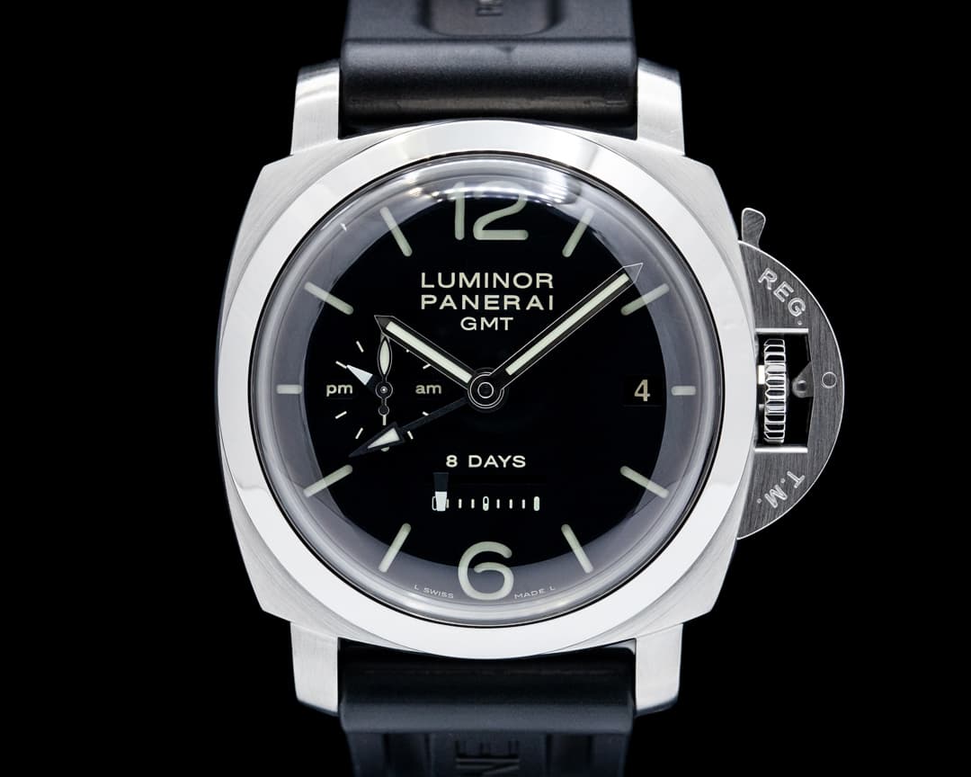 Image of Panerai PAM00233 Luminor 1950 8 Days GMT SS Black Dial