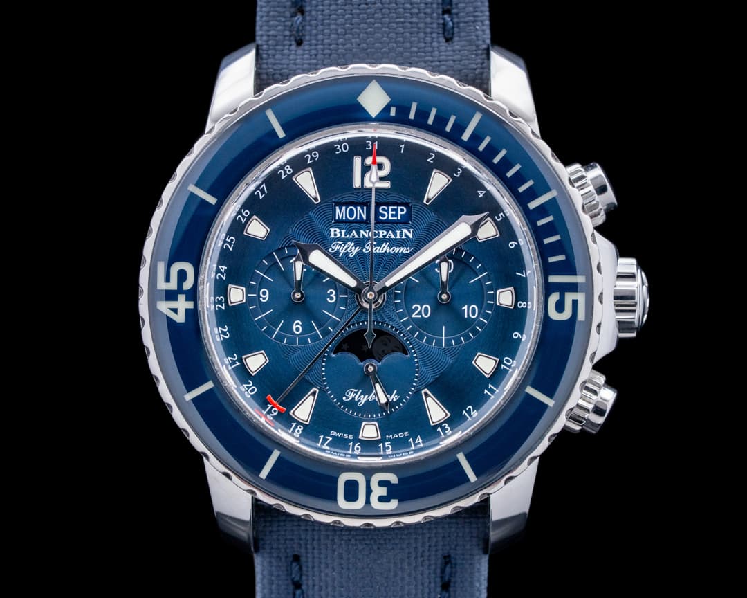 Blancpain 5066F Fifty Fathoms Chronograph Flyback Quantieme SS Blue Dial