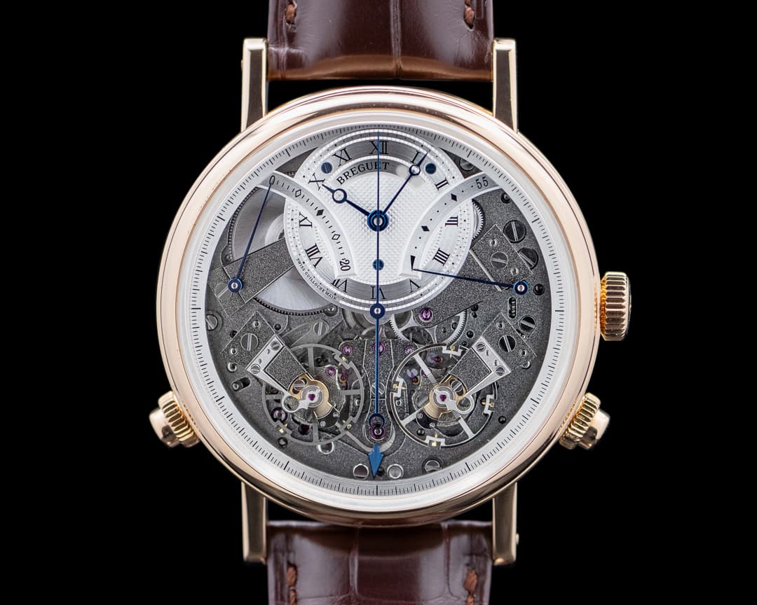 Image of Breguet 7077BR Tradition Chronograph 18K Rose Gold Skeleton Silver Dial