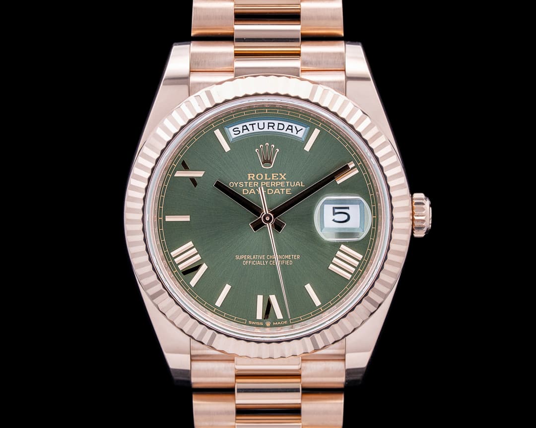 Image of Rolex 228235 Day-Date 40 18K Everose Gold Olive Green Roman Dial