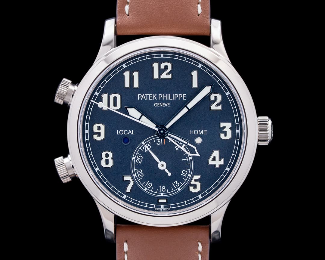 Image of Patek Philippe 5524G Calatrava Pilot Travel Time 18K White Gold Blue Dial