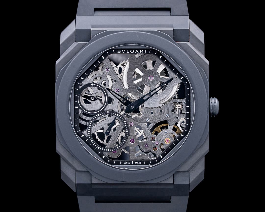 Image of Bulgari 103126 Octo Finissimo Ceramic Black Skeleton Dial
