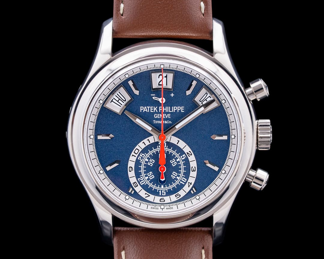 Image of Patek Philippe 5960/01G Annual Calendar Chronograph "Tiffany & Co" 18K WG Blue Dial