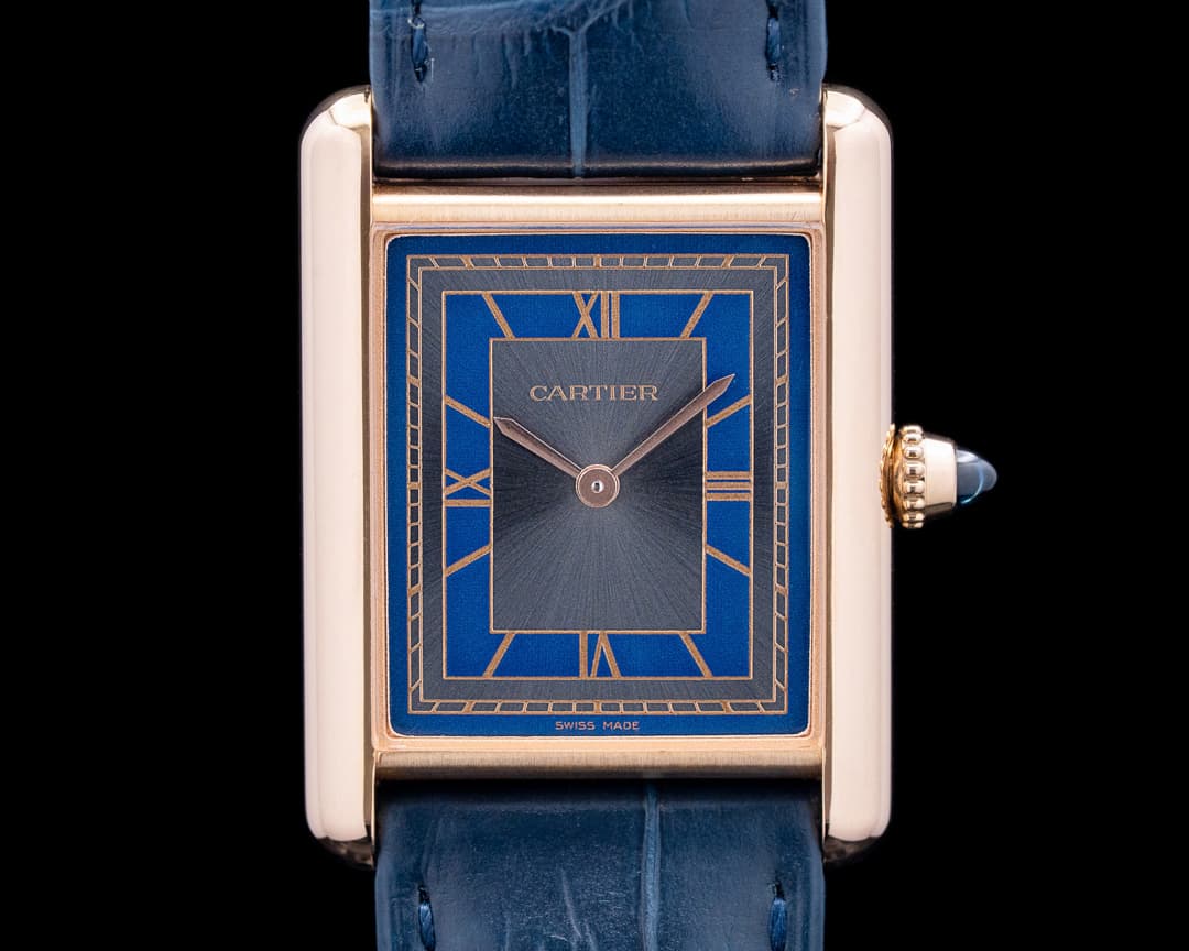 Cartier WGTA0058 Tank Louis Cartier 18K Rose Gold Silvery Blue Dial