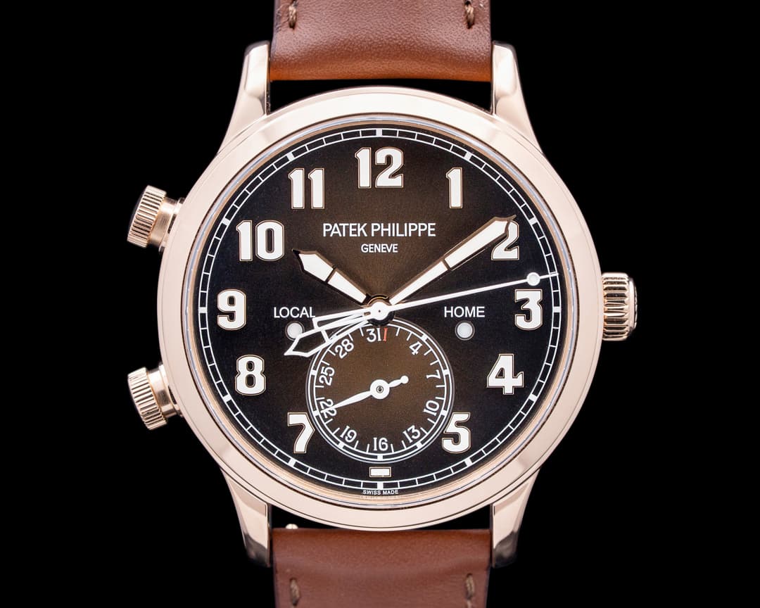 Patek Philippe 5524R Calatrava Pilot Travel Time 18K Rose Gold Brown Dial