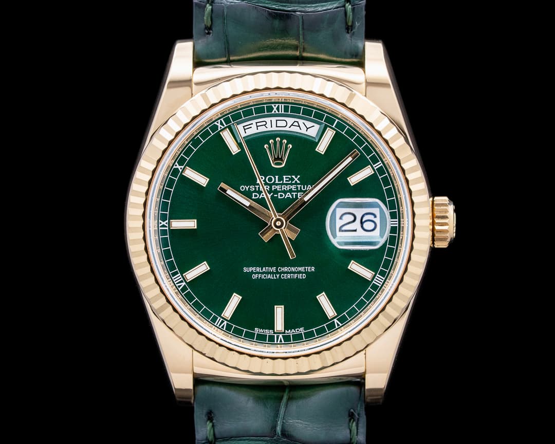 Rolex 118138 Day-Date 36 18K Yellow Gold Green Dial
