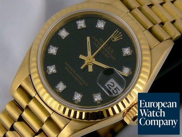 Image of Rolex Oyster Perpetual YG/YG Black Dial Diamonds Ladies