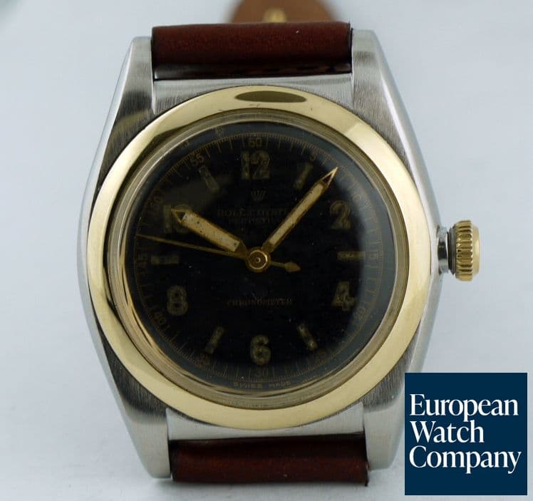 Image of Rolex Bubbleback SS Black Dial Circa 1940