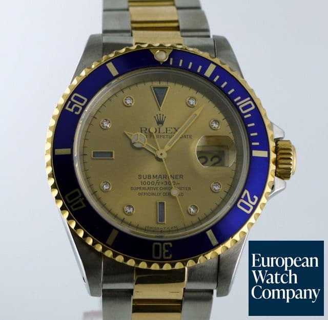 Image of Rolex Submariner 2T Blue Bezel/Gold Serti Dial with Diamonds
