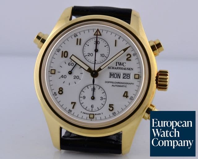 Image of IWC Fliegeruhr Pilot Split - Second Chronograph 18K Yellow Gold White Dial C