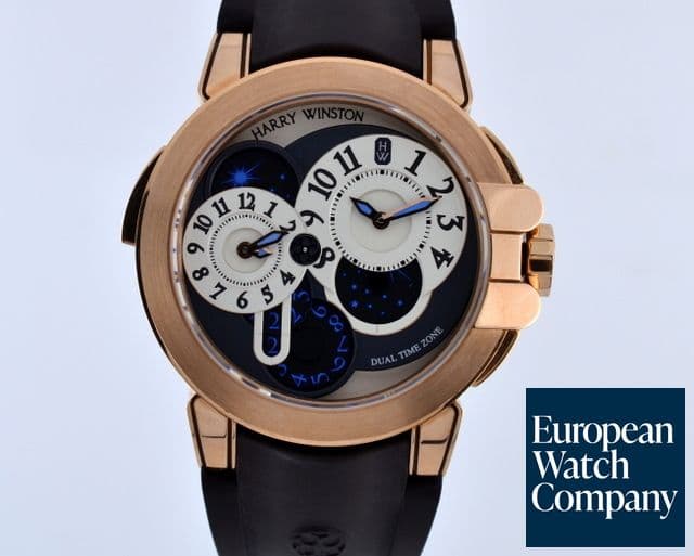 Image of Harry Winston Ocean Dual Time GMT 18K Rose Gold / Rubber Automatic 44MM