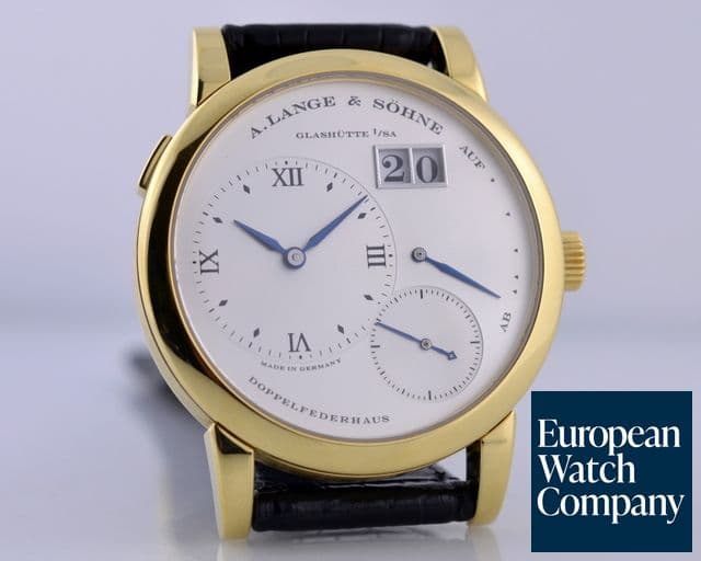 Image of A. Lange and Sohne Lange 1 18K Yellow Gold Blue Hands Silver Dial 38.5MM