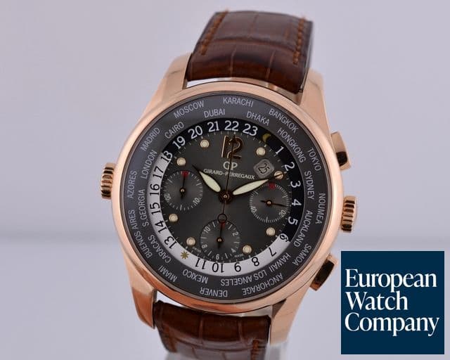 Image of Girard Perregaux World Time WW.TC Latin America 18K Rose Gold Chronograph Grey Dial 43MM 