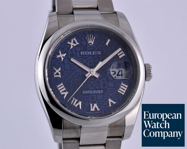 Image of Rolex Datejust Blue Jubilee Roman Dial Oyster Bracelet 37MM