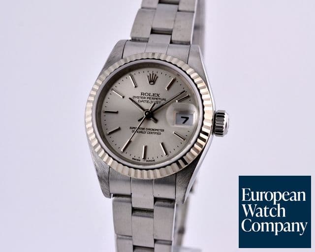 Image of Rolex Ladies Datejust Silver Stick 18K WG Bezel