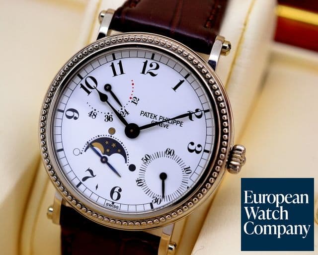 Image of Patek Philippe Power Reserve Moon Phase Hobnail Bezel 18K White Gold
