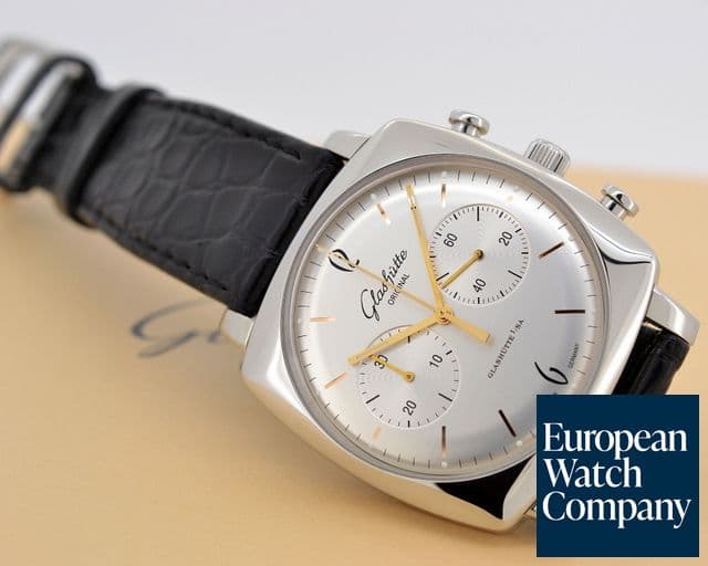 Image of Glashutte Original Senator Sixties Square Chronograph SS Silver Dial