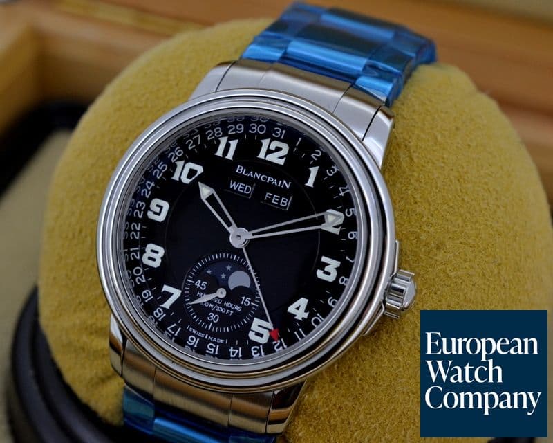 Image of Blancpain Leman Complete Calendar Black Military Dial SS / SS
