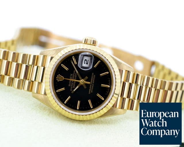 Image of Rolex Ladies Oyster Date President Black Dial 18K Yellow Gold