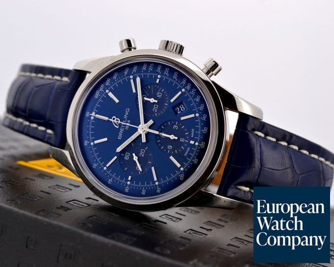 Image of Breitling Transocean Chronograph SS Blue Dial / Blue Alligator UNWORN