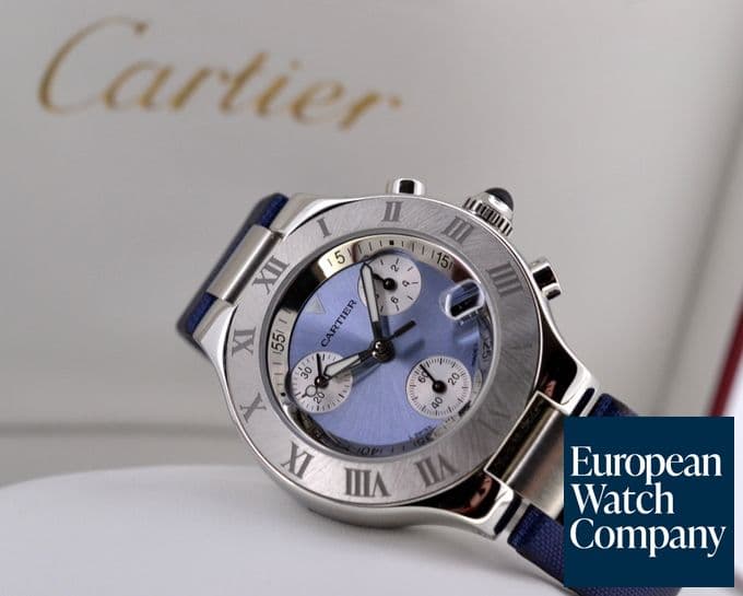 Image of Cartier Lady Must 21 Chronoscaph Blue Dial / Blue Satin UNWORN